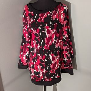 Dana Buchman Red/Black Blouse 3/4 Sleeve, Large